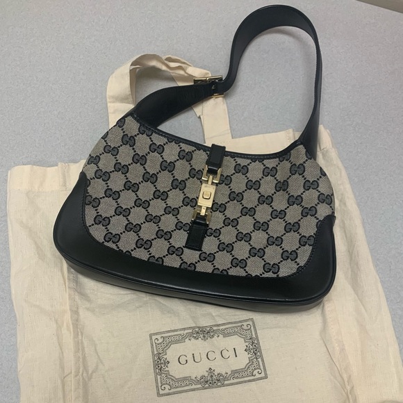 Authentic Jackie Coated Canvas/Leather Midnight-Blue Shoulder Bag - Picture 3 of 16